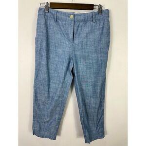 Talbots Slim Perfect Crop Pants Women 8P Blue Coastal Preppy Quiet Luxury Cotton